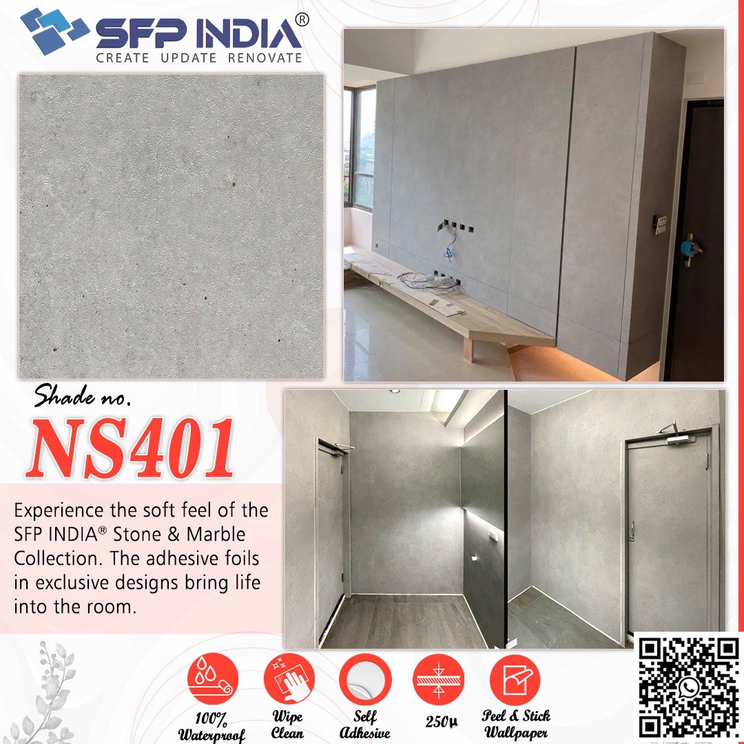 NS401 Concrete Film – Unveiling the Beauty of Stone & Marble Collection by SFP India Interior Film Supplier